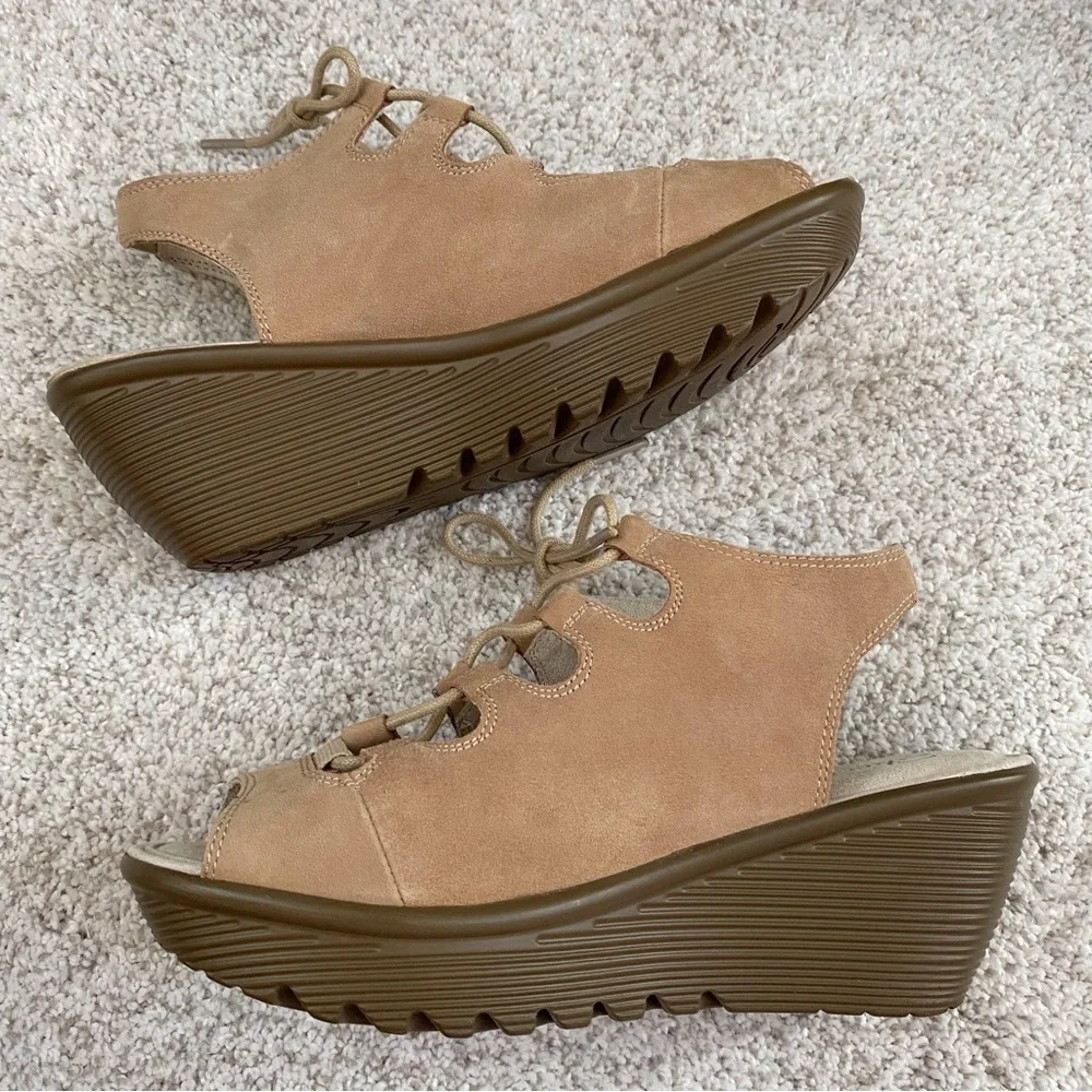 Skechers Lace Up Suede Leather Wedge Sandals